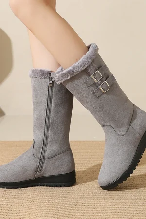 43Plus Size Fleece-Lined Boots Winter Warm Boots Thick Sole Thickened Flat High Tube Mom Shoes