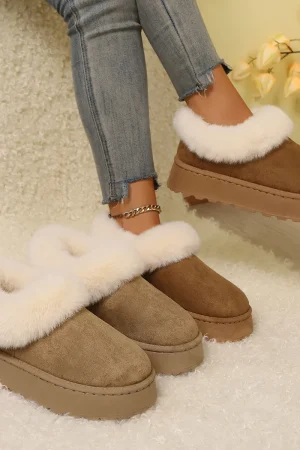 New Autumn and Winter Snow Boots, Solid Color Cute and Simple Warm Shoes, Fleece-Lined Warm Slip-On Slippers, Home Warm Slippers, Ankle Fleece-Lined Design