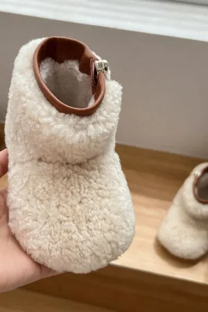 Unisex Baby Fashion Furry Snow Boots Warm Lined Thickened Soft Sole Casual Toddler Walking Shoes with Side Zipper Slip On Design