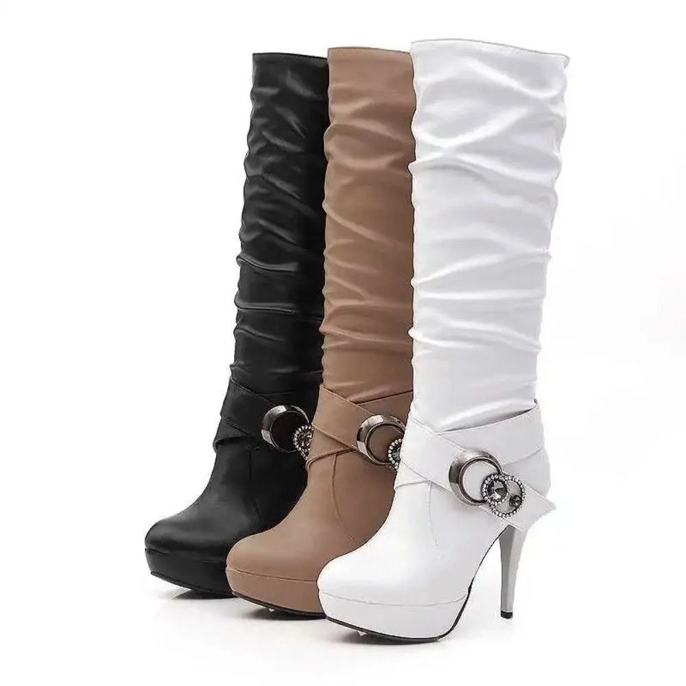 Knee High Boots for Women Sexy Big Size 34-43 Thick Sole Round Toe High Heel Shoes Winter Autumn Long Platform Boots 918 - Image 2
