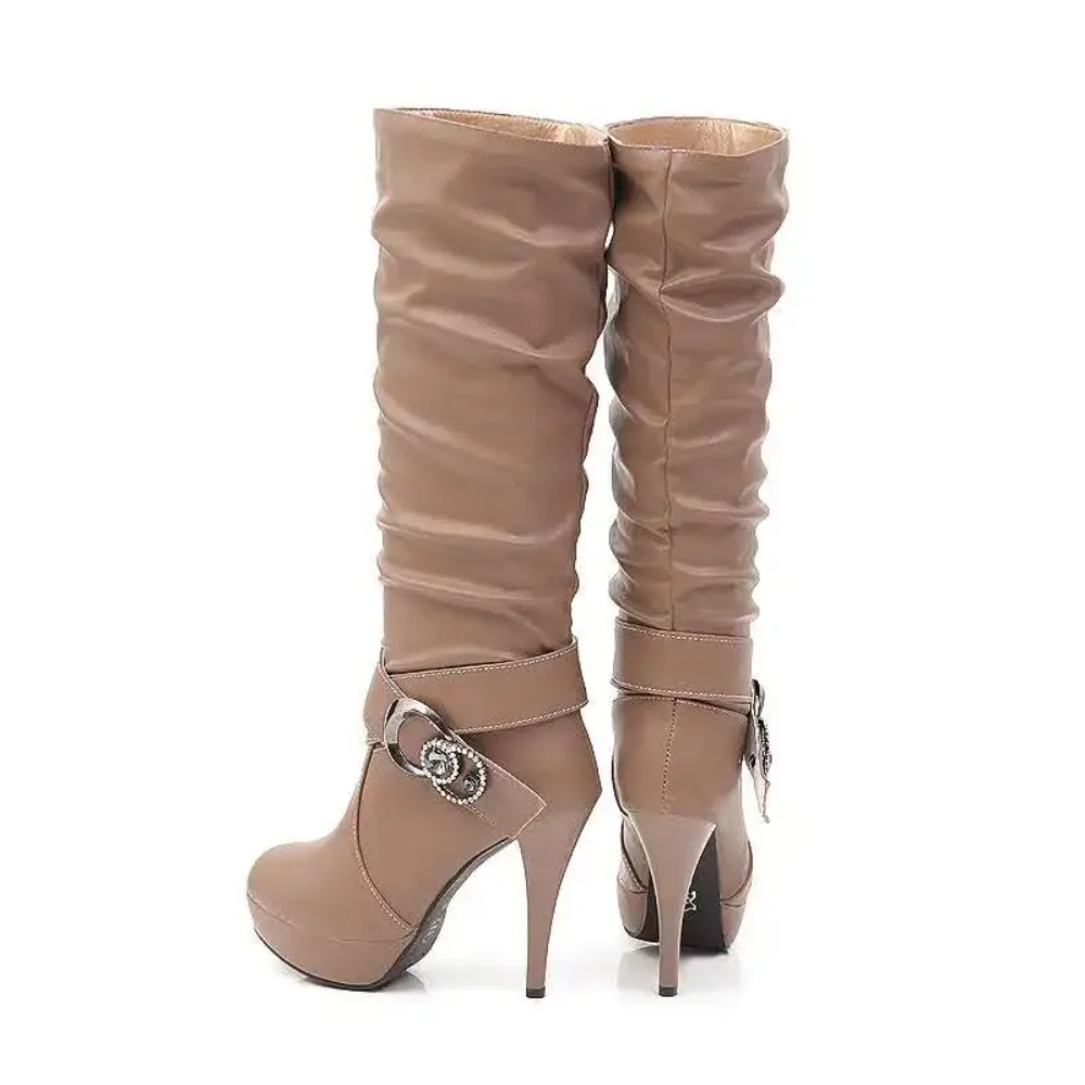 Knee High Boots for Women Sexy Big Size 34-43 Thick Sole Round Toe High Heel Shoes Winter Autumn Long Platform Boots 918