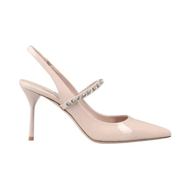 Women's Water Diamond 2024 New Slim Heeled Pointed High-heeled Shoes with A Headband and Sandals for Women's Singles - Image 5