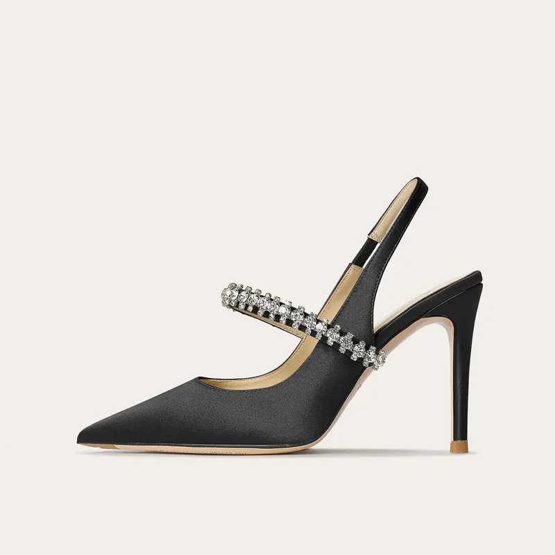 Women's Water Diamond 2024 New Slim Heeled Pointed High-heeled Shoes with A Headband and Sandals for Women's Singles - Image 4