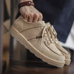 Maden Men's Retro Cow Suede Leather Work Shoes Chunky Platform Sole Breathable Skate Shoes Lace-Up Round Toe Casual Sneakers