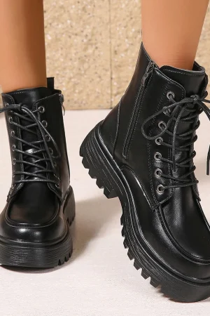 Comfort Wide Leg Platform Leather Ankle Boots Women Plus Size 42 Autumn Winter 2025 Lace Up Motorcycle Boots Woman Short Botas