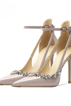 Pointed High Heels for Women Stilettos 2025 Spring New Sexy Rhinestone Temperament Baotou Sandals Single Buckle Shoes