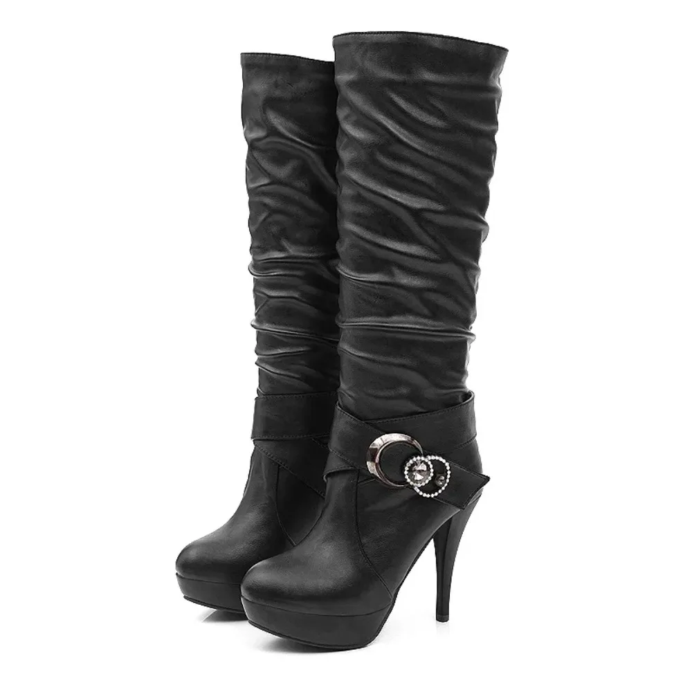 Knee High Boots for Women Sexy Big Size 34-43 Thick Sole Round Toe High Heel Shoes Winter Autumn Long Platform Boots 918 - Image 3